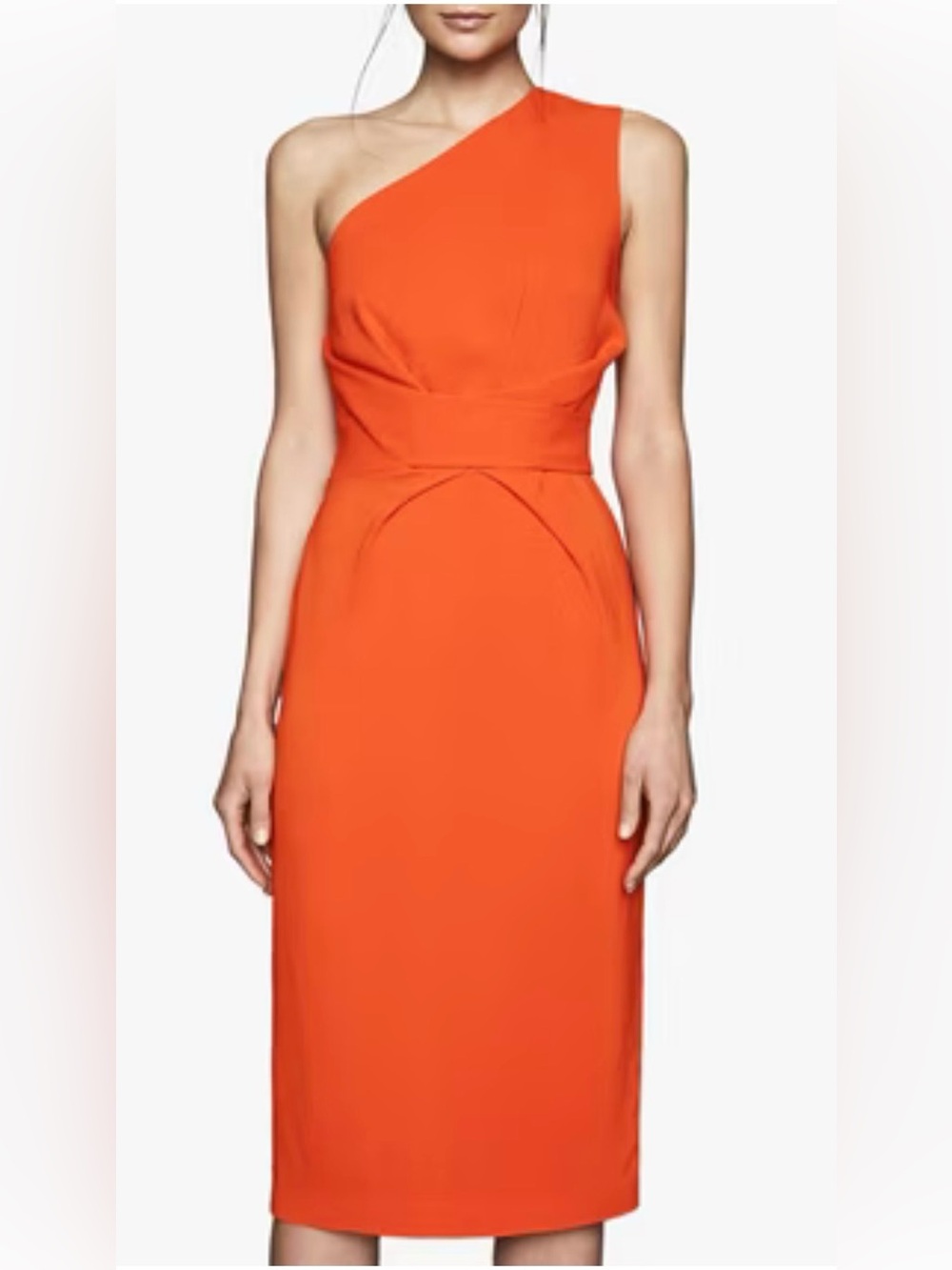 Reiss Laurent One-Shoulder Bright Orange Pencil Dress